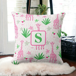 Preppy Monogram Giraffer och Cosmopolitans Djungel Kudde