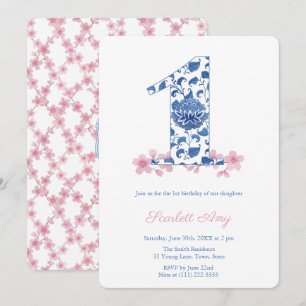 Preppy Monogram Girl 1st Birthday Party Inbjudningar
