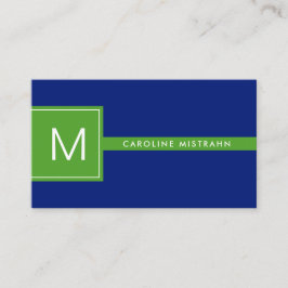 Preppy Monogram Marinblå och Grön Professionell Visitkort