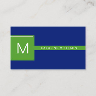 Preppy Monogram Marinblå och Grön Professionell Visitkort