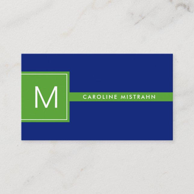 Preppy Monogram Marinblå och Grön Professionell Visitkort (Framsida)