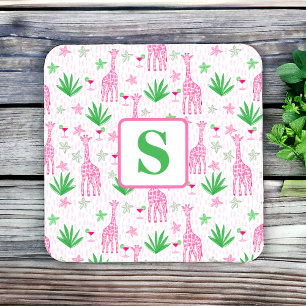 Preppy Monogram Mini Giraffes Cosmopolitans Grass Underlägg Papper Kvadrat