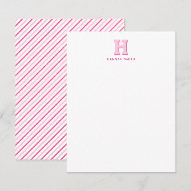 Preppy Monogram och Rand Anteckningskort (Fram/baksida)