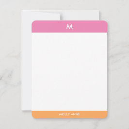 Preppy Monogram Rosa and Orange Girly Anteckningskort