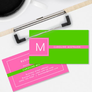 Preppy Monogram Rosa och Limegrön Professionell Visitkort