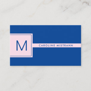 Preppy Monogram Rosa och Marinblå Professionell Visitkort
