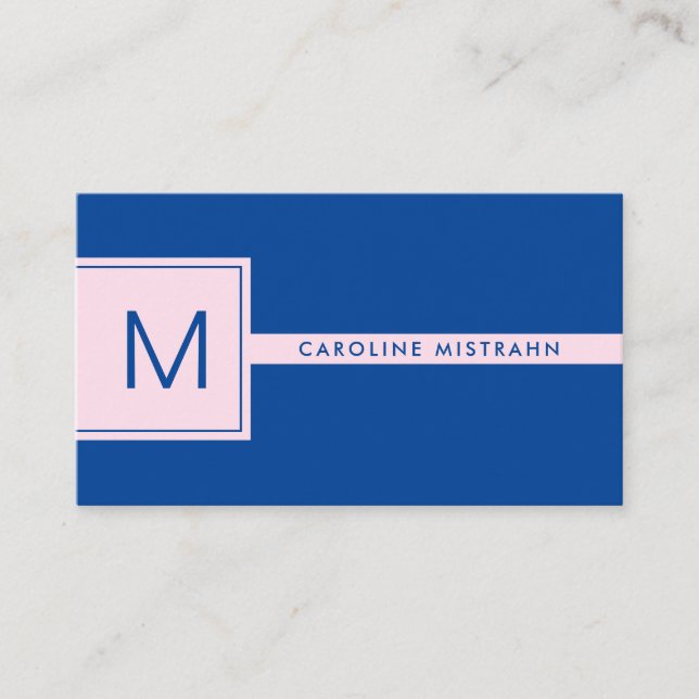 Preppy Monogram Rosa och Marinblå Professionell Visitkort (Framsida)