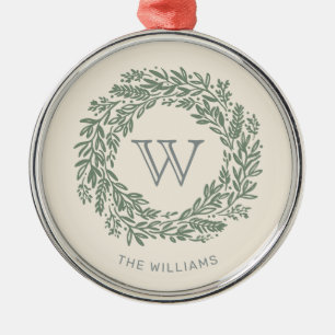 Preppy Monogram Sage Grönt WAN Julgransprydnad Metall