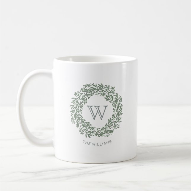 Preppy Monogram Sage Grönt WAN Kaffemugg (Vänster)