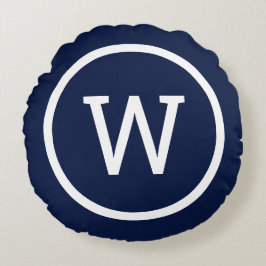 Preppy Monogram Stilren Modern Marinblå Rund Kudde