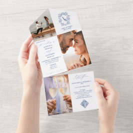 Preppy Monogram Vapensköld 3 Photo QR-kod Blue Brö