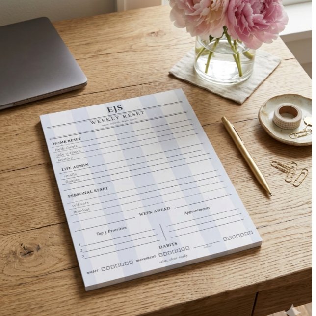 Preppy Monogram Weekly Reset Notepad | Planner Anteckningsblock (Skapare uppladdad)