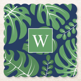 Preppy Monogrammed Monstera Handflatan Löv Underlägg Papper