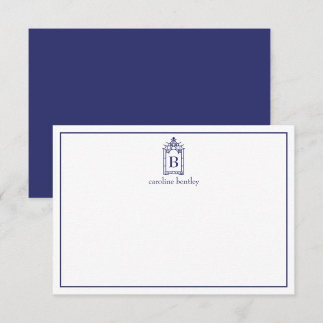 Preppy Monogrammed Pagoda Note Card Tack Kort (Fram/baksida)