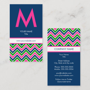 Preppy Monogramsparrevisitkort - rosa/marin Visitkort