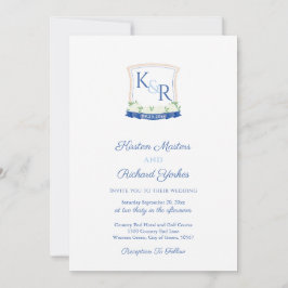 Preppy Nautical Blue White Monogram Vapensköld Brö Inbjudningar