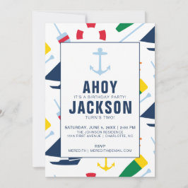 Preppy Nautical Children's Födelsedagsfest Boy Inbjudningar