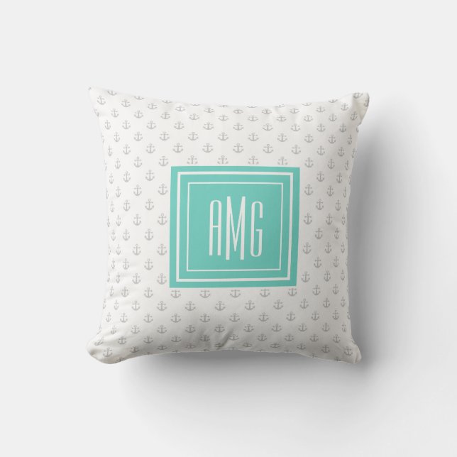 Preppy Nautical ⎢ MonogramThrow Pillow Kudde (Framsida)