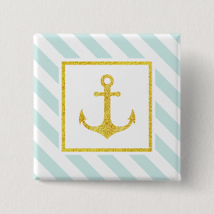 Preppy Nautical Rand Guld Faux Glitter Anchor Knapp