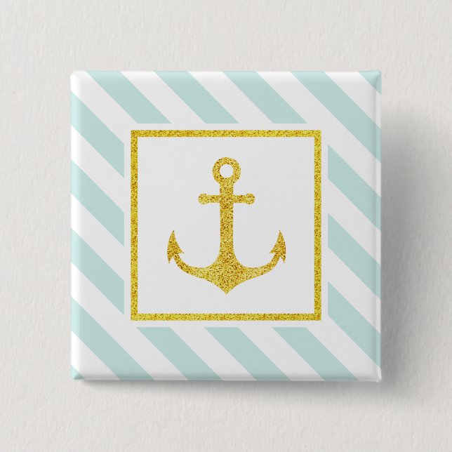 Preppy Nautical Rand Guld Faux Glitter Anchor Knapp (Framsida)