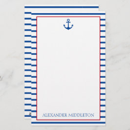 Preppy Nautical Rand och Anchor Personlig Brevpapper