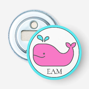 Preppy Nautical Rosa and Aqua Whale Monogram Flasköppnare