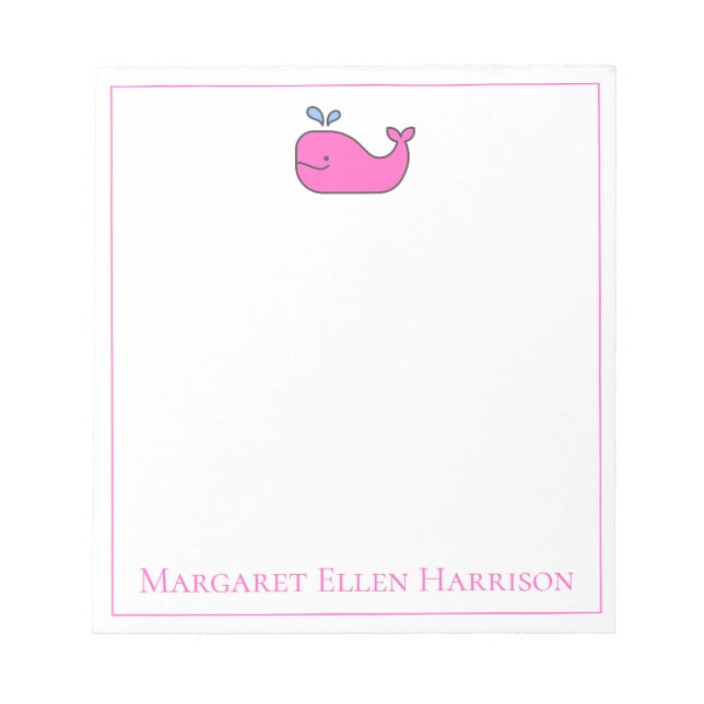 Preppy Nautical Rosa and White Whale Personlig Anteckningsblock (Framsida)