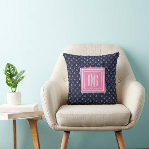 Preppy Nautical Rosa Monogram Dekorativ kudde