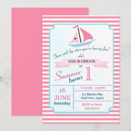 Preppy Nautical Rosa Sail Away Birthday for Girl Inbjudningar