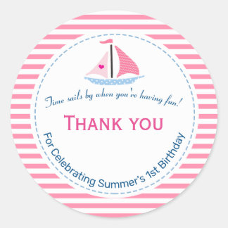 Preppy Nautical Rosa Sail Away Birthday Tack Runt Klistermärke