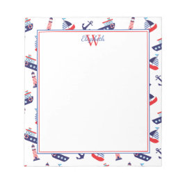 Preppy Nautical Sailboats Monogram Anteckningsblock