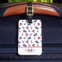 Preppy Nautical Sailboats Monogram Bagagebricka