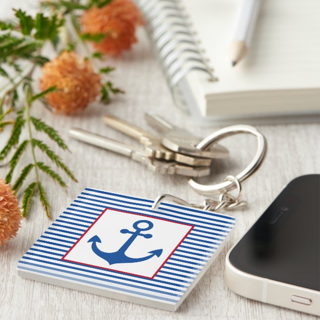 Preppy Nautical Stripes and Anchor Personalized (Högra Framsidan)