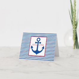 Preppy Nautical Stripes and Anchor Personalized Anteckningskort
