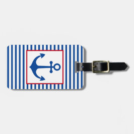 Preppy Nautical Stripes and Anchor Personalized Bagagebricka