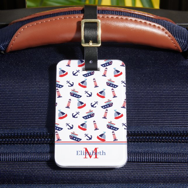 Preppy nautisk segelbåtar monogram bagagebricka (Framsida Insitu 2)