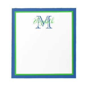 Preppy Navy Blue and Grönt Monogram Anteckningsblock