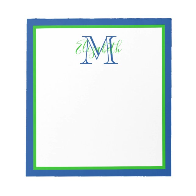 Preppy Navy Blue and Grönt Monogram Anteckningsblock (Framsida)