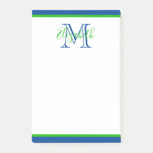 Preppy Navy Blue and Grönt Monogram Post-it Block