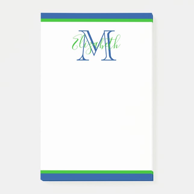 Preppy Navy Blue and Grönt Monogram Post-it Block (Framsida)