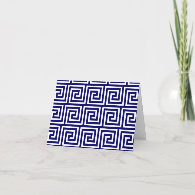 Preppy Navy Blue White Grekiska Nyckel Mönster Kort (Framsida)