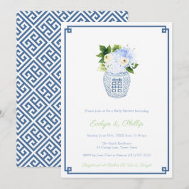 Preppy Navy & Chartreuse Pojk Babyshowerfest Inbjudningar