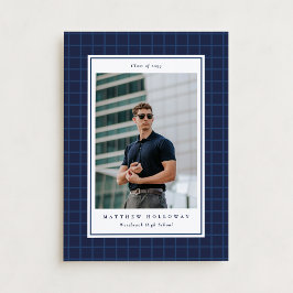 Preppy Navy Grid One Photo Examenstillkännagivande Inbjudningar