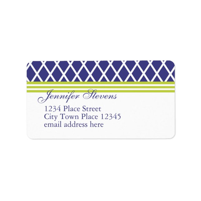 Preppy Navy Lattice Adressetikett (Framsidan)