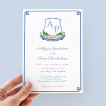 Preppy Navy och Rosa Monogram Vapensköld Bröllop