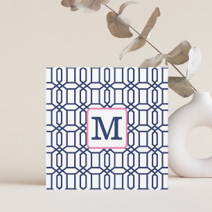 Preppy Navy Oktagon Mönster / Navy Monogram Anteckningskort