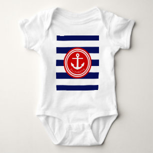 Preppy Navy Rand Anchor Monogram på Red Tee Shirt