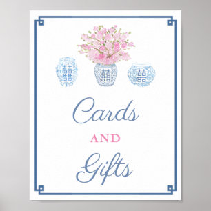 Preppy Navy Rosa Kort Och Gåvor Bröllopsdusch Poster
