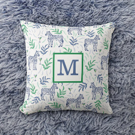 Preppy Navy Sebra Martini Vit Monogram Kudde