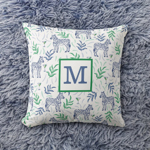 Preppy Navy Sebra Martini Vit Monogram  Kudde